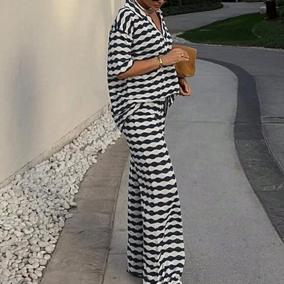 Blue Casual Women's Embellished Top & Pants Set - Picture 6 of 9